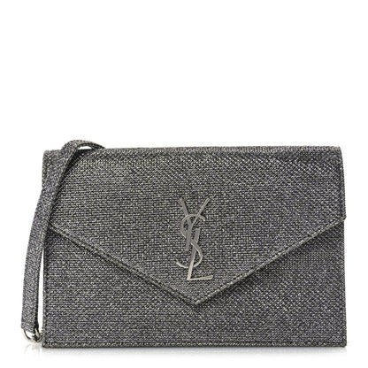 Saint Laurent Metallic Fabric Monogram Envelope Chain Wallet  Anthracite 1 of 8