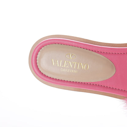 Valentino Garavani Mink Fur Rockstud Flat Slide Sandals 37 Shadow Pink 8 of 10
