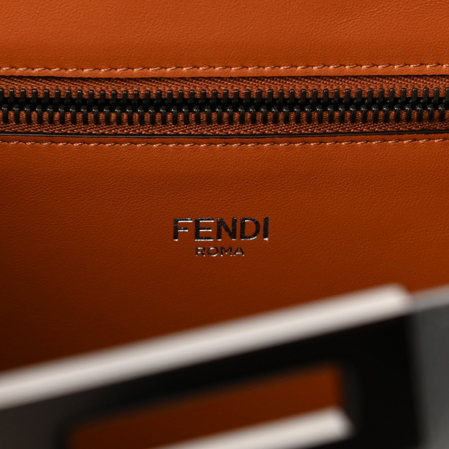 Cuoio Romano Vitello Cover Glazed Fabric Bi-Color FF 1974 Medium Peekaboo I SEE U Satchel Asfalto Praline Tobacco Moro