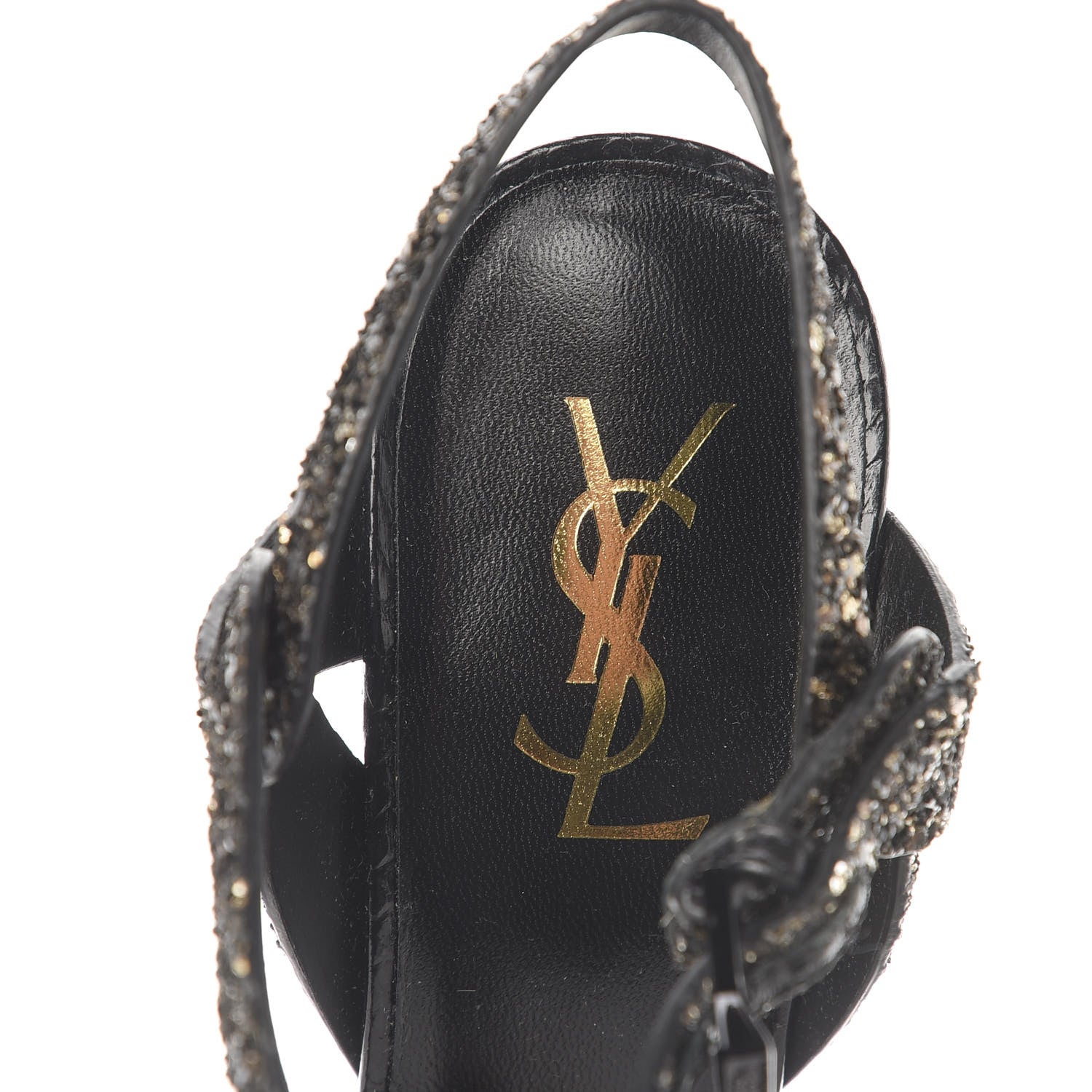 Saint Laurent Lacquer Ayers Glitter 105 Platform Sandals 39.5 Midnight 7 of 8