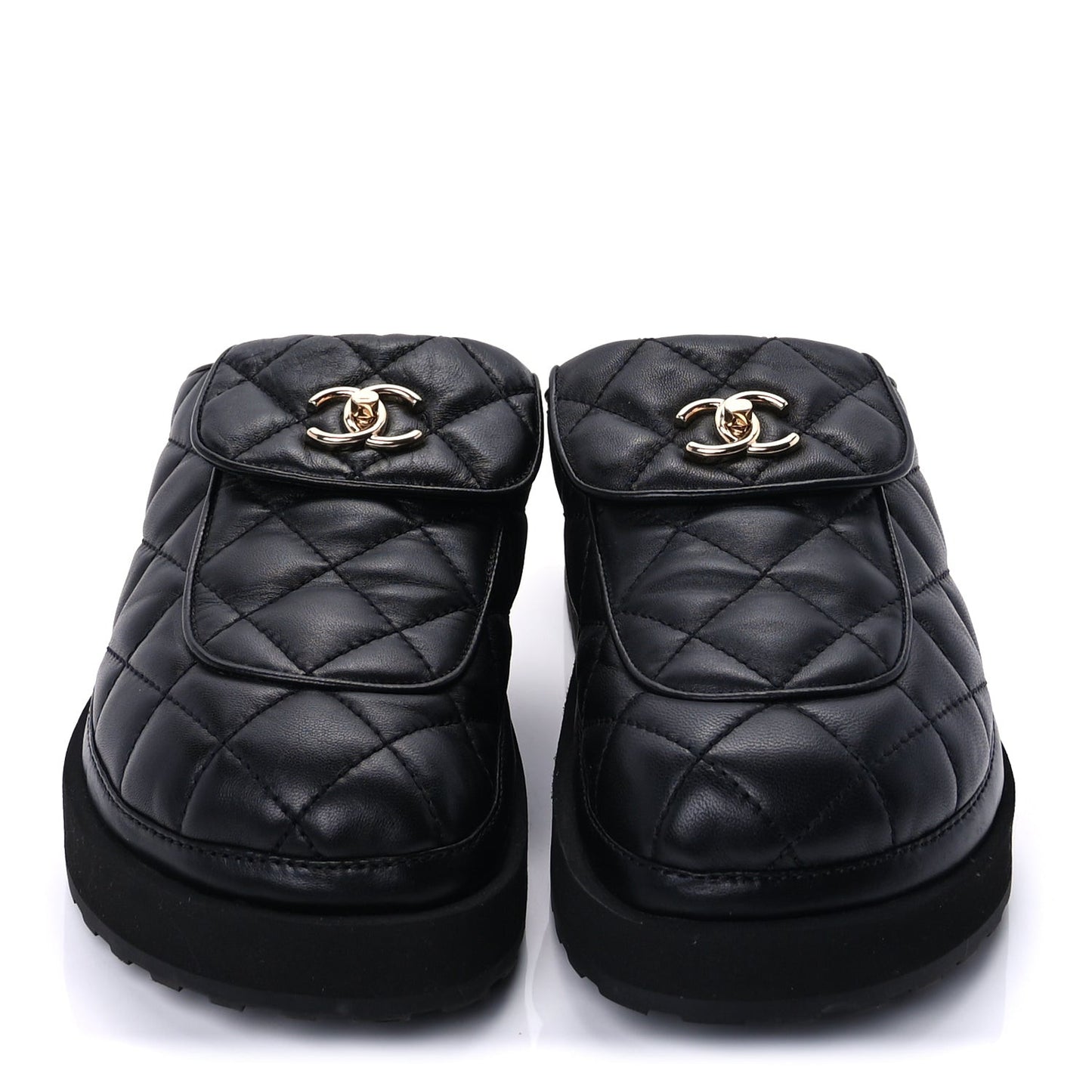 Lambskin Quilted CC Turnlock Mules 39  Black