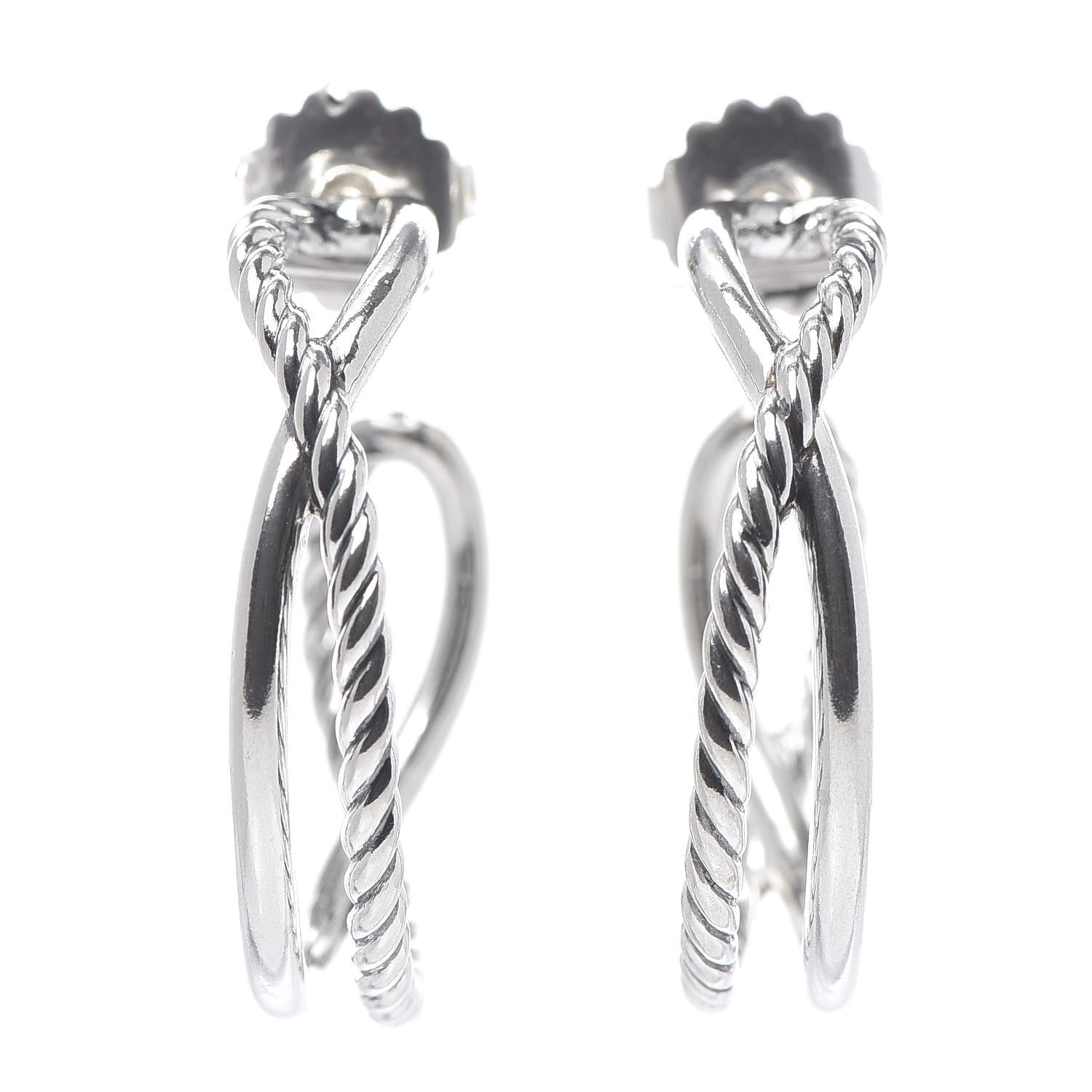 David Yurman Sterling Silver Crossover Cable Hoop Earrings 1 of 4