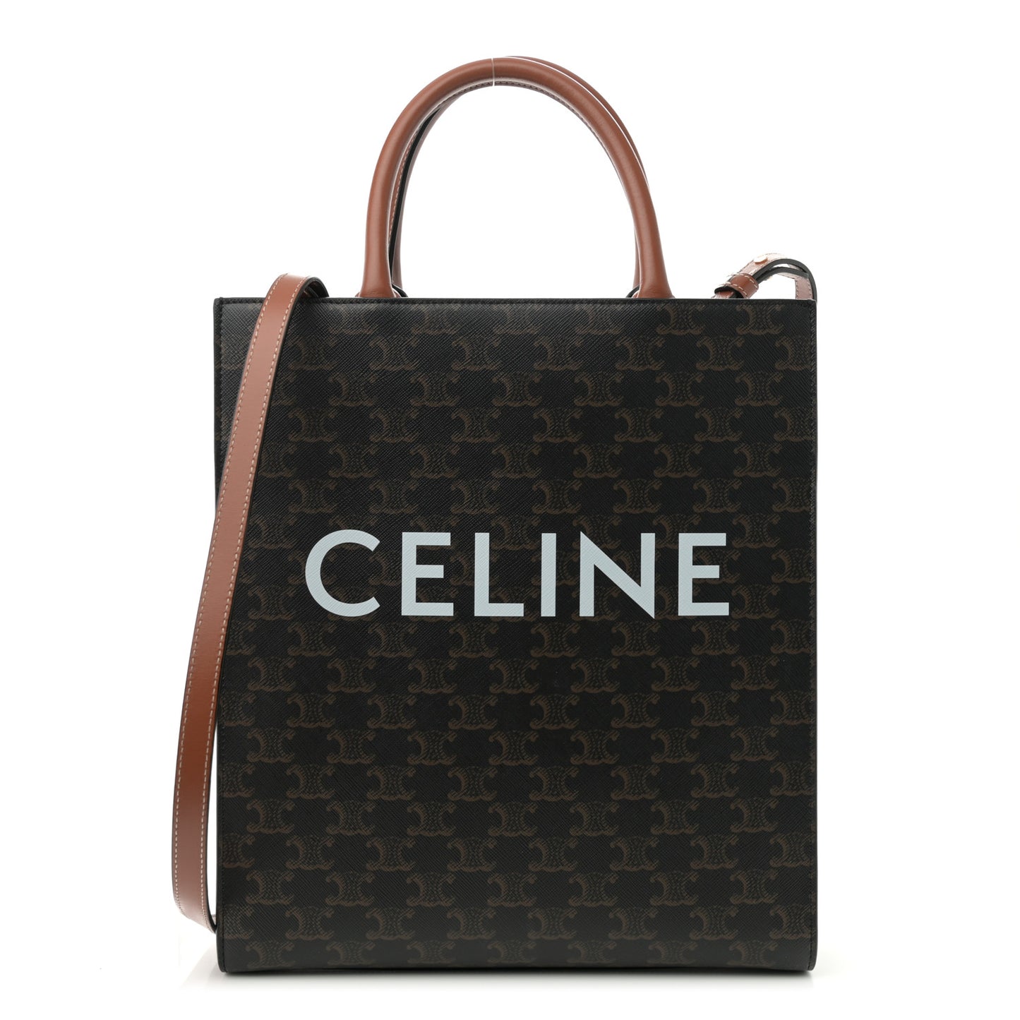 Triomphe Canvas Calfskin Small Vertical Cabas Tan