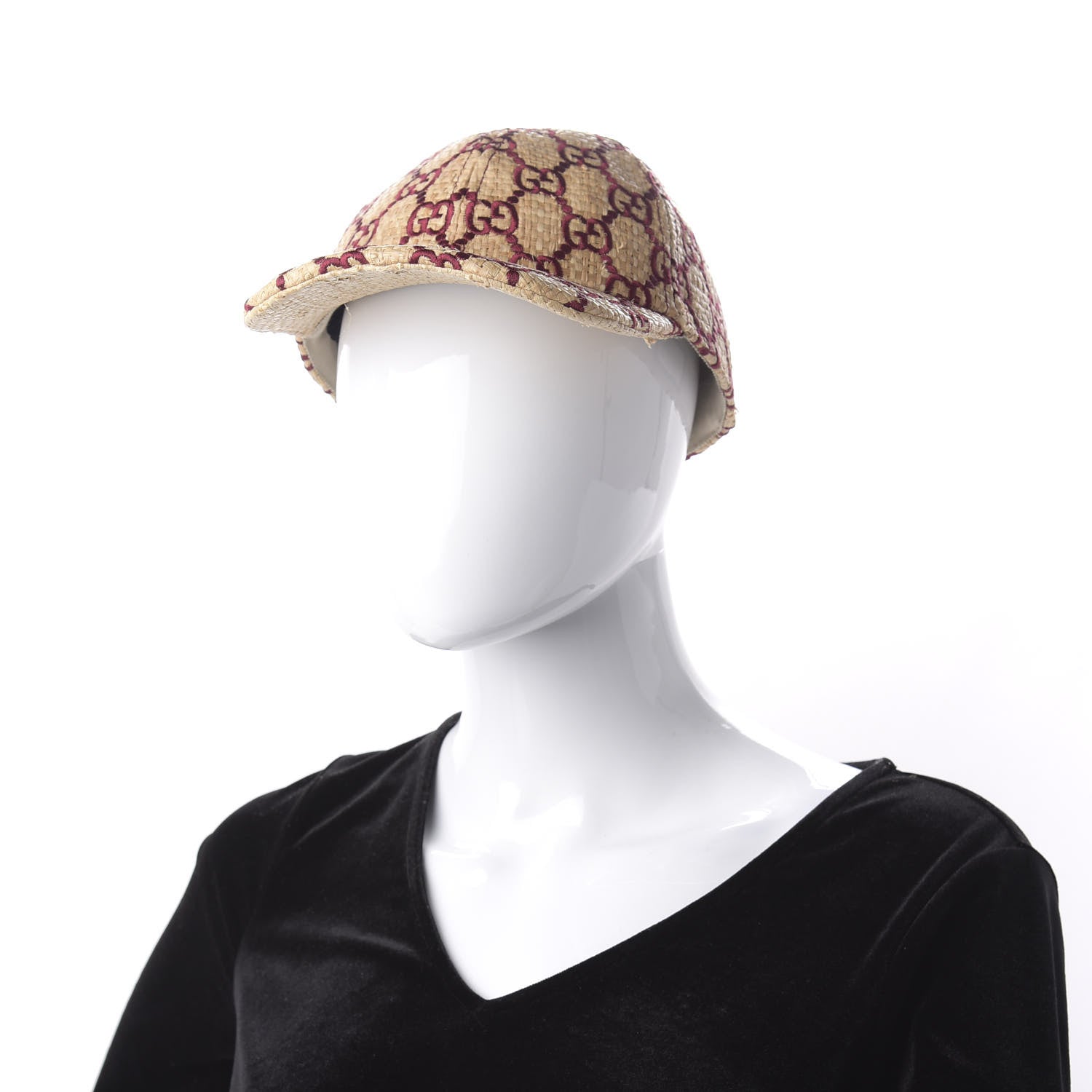 Gucci Raffia GG Monogram Elaphe Embroidered Aisha Baseball Hat L Ivory Bordeaux 2 of 9