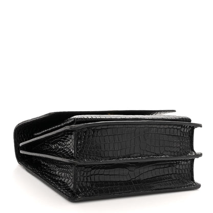 Saint Laurent Calfskin Crocodile Embossed Medium Monogram Sunset Black 4 of 10