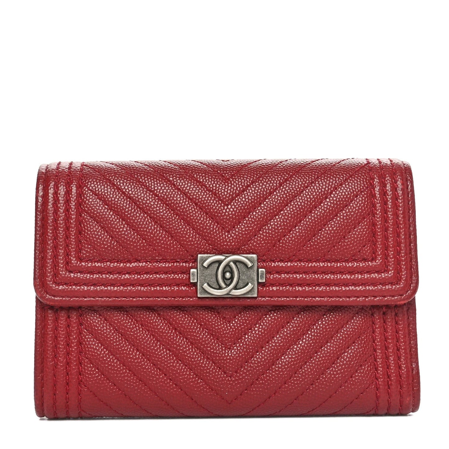 Caviar Chevron Quilted Boy Flap Wallet Red