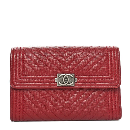Chanel Caviar Chevron Quilted Boy Flap Wallet Red 1 of 7