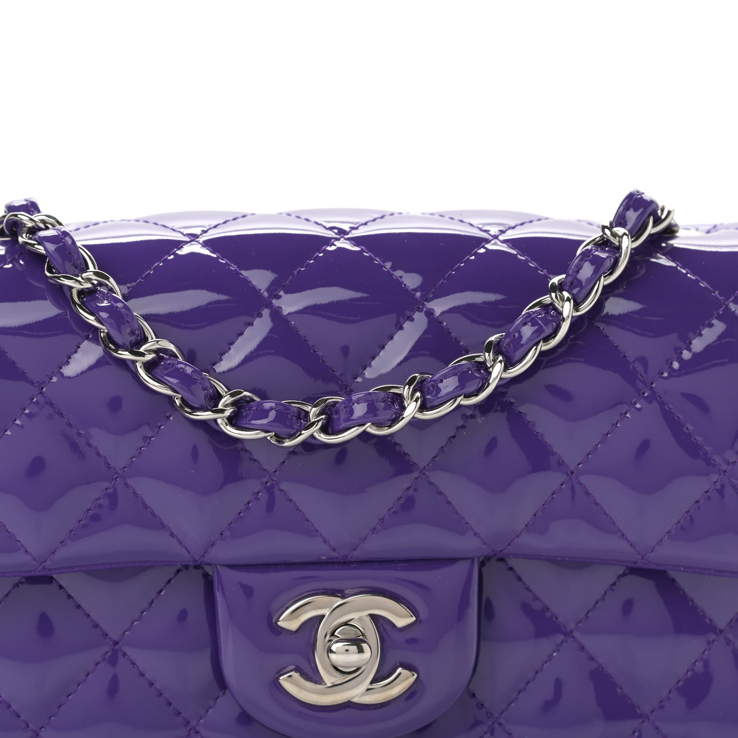 Patent Quilted Mini Rectangular Flap Purple