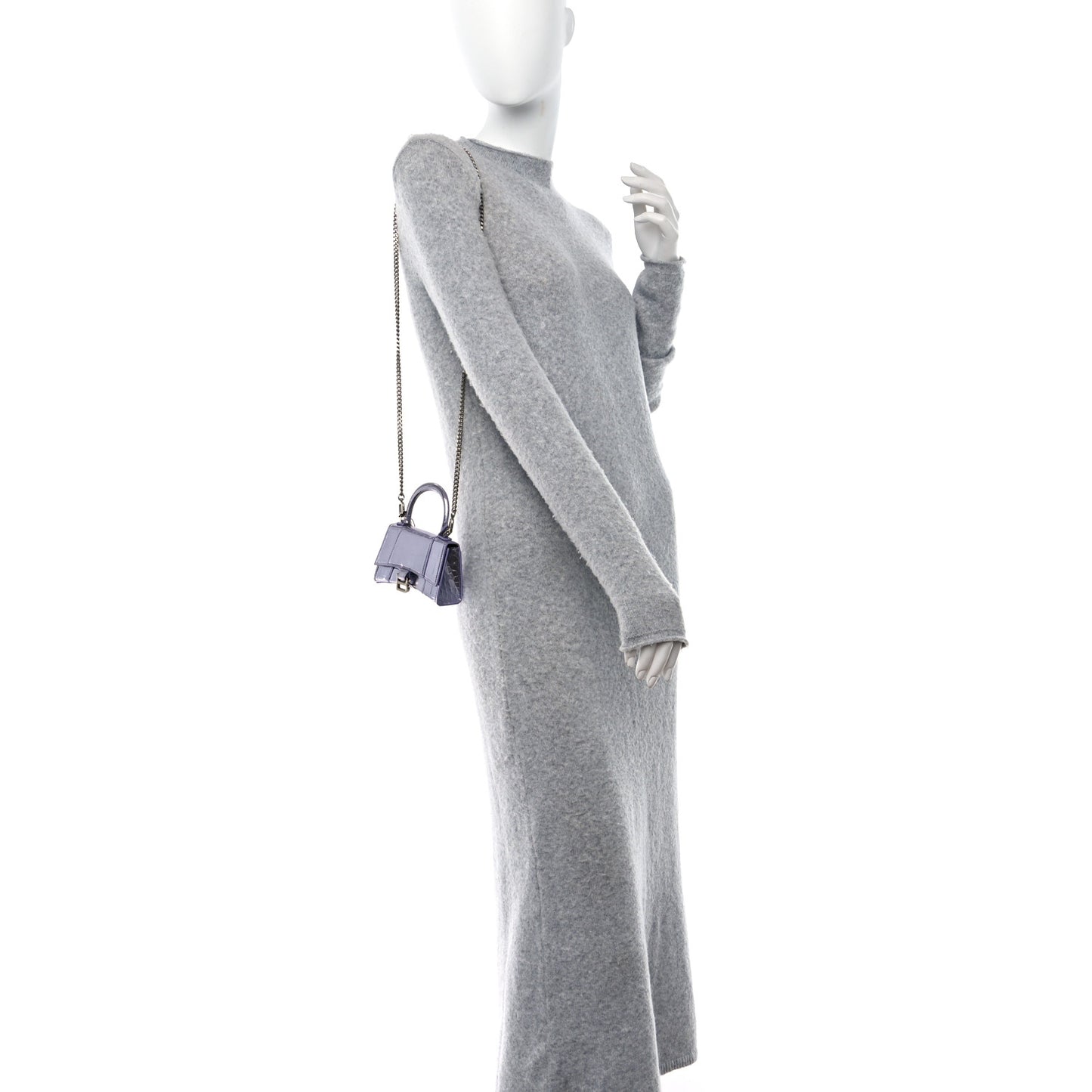 Metallic Calfskin Crocodile Embossed Hourglass Top Handle Bag Mini with Chain Lilac