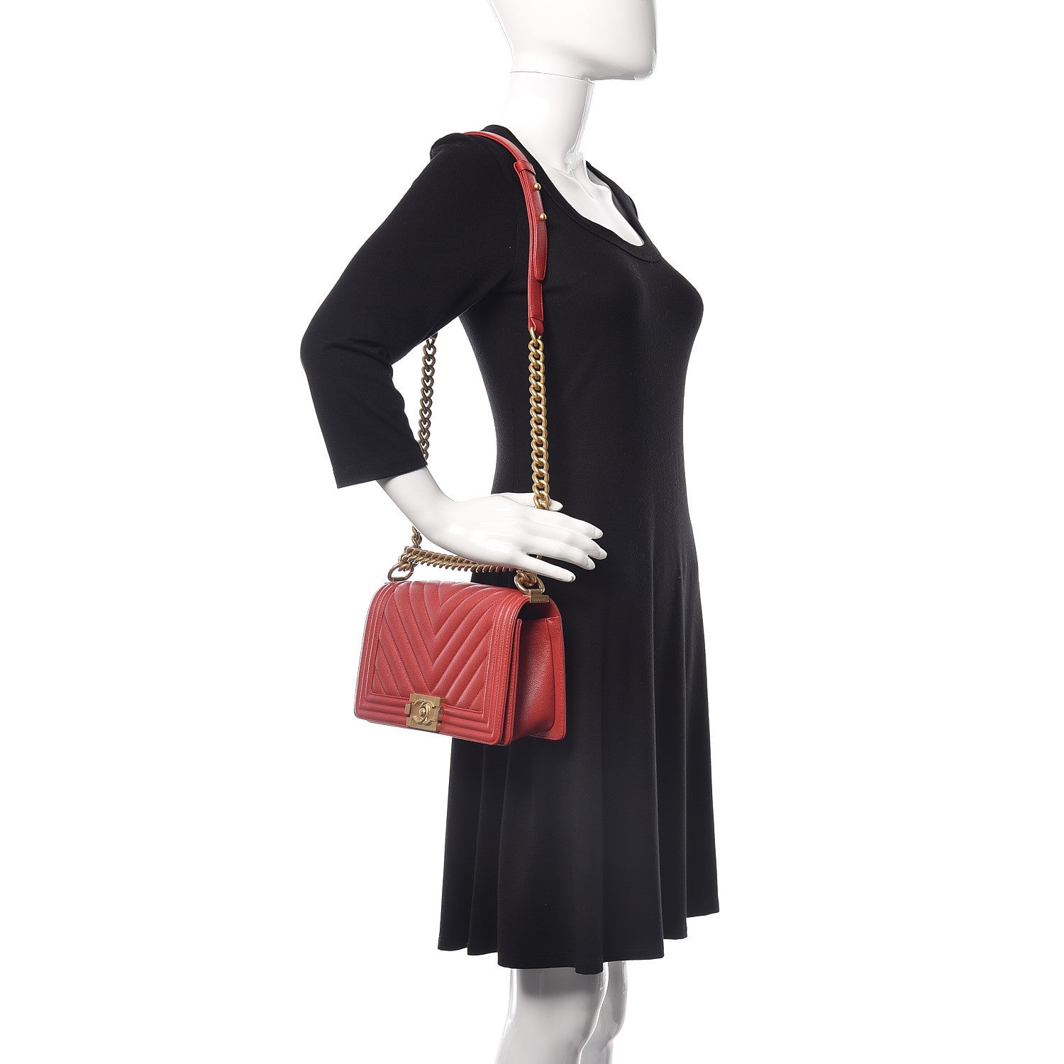 Chanel Caviar Chevron Quilted Medium Boy Flap Red 2 of 10