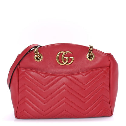 Gucci Calfskin Matelasse Medium GG Marmont Shoulder Bag Hibiscus Red 1 of 7