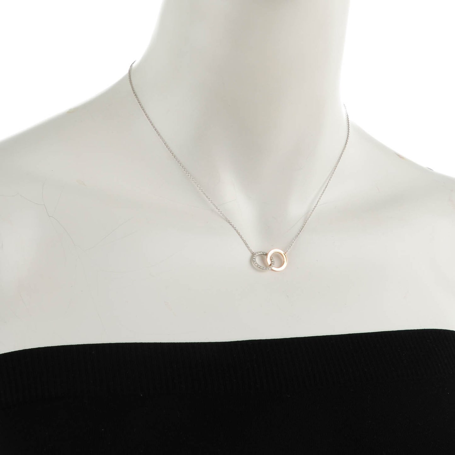 18K White Rose Gold Diamond Double Interlocking Circles Pendant Necklace