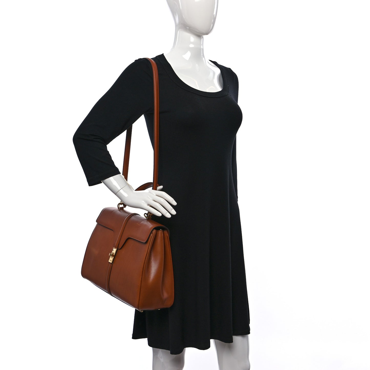 Satinated Calfskin Medium 16 Top Handle Bag Tan