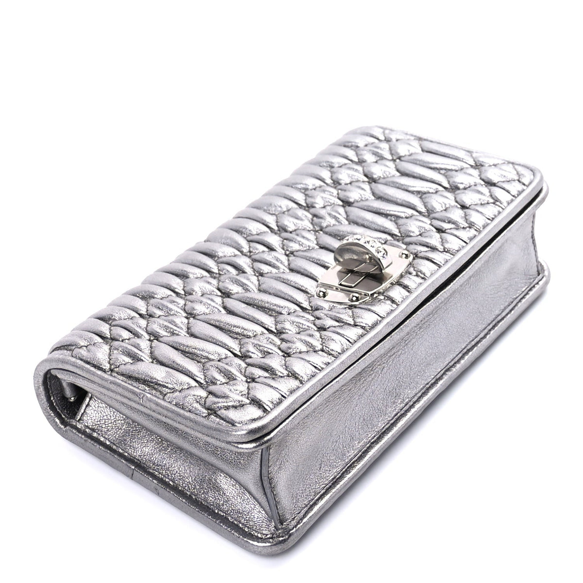 Nappa Matelasse Crystal Chain Wallet On Chain Silver