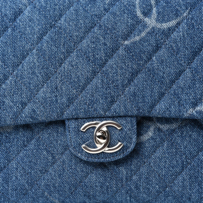 Chanel Denim Quilted CC Print Jumbo Single Flap Blue 10 of 10