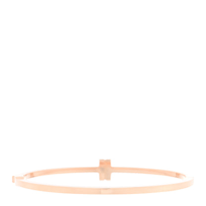 Tiffany 18K Rose Gold Diamond T Hinged Wire Bangle Bracelet 2 of 4