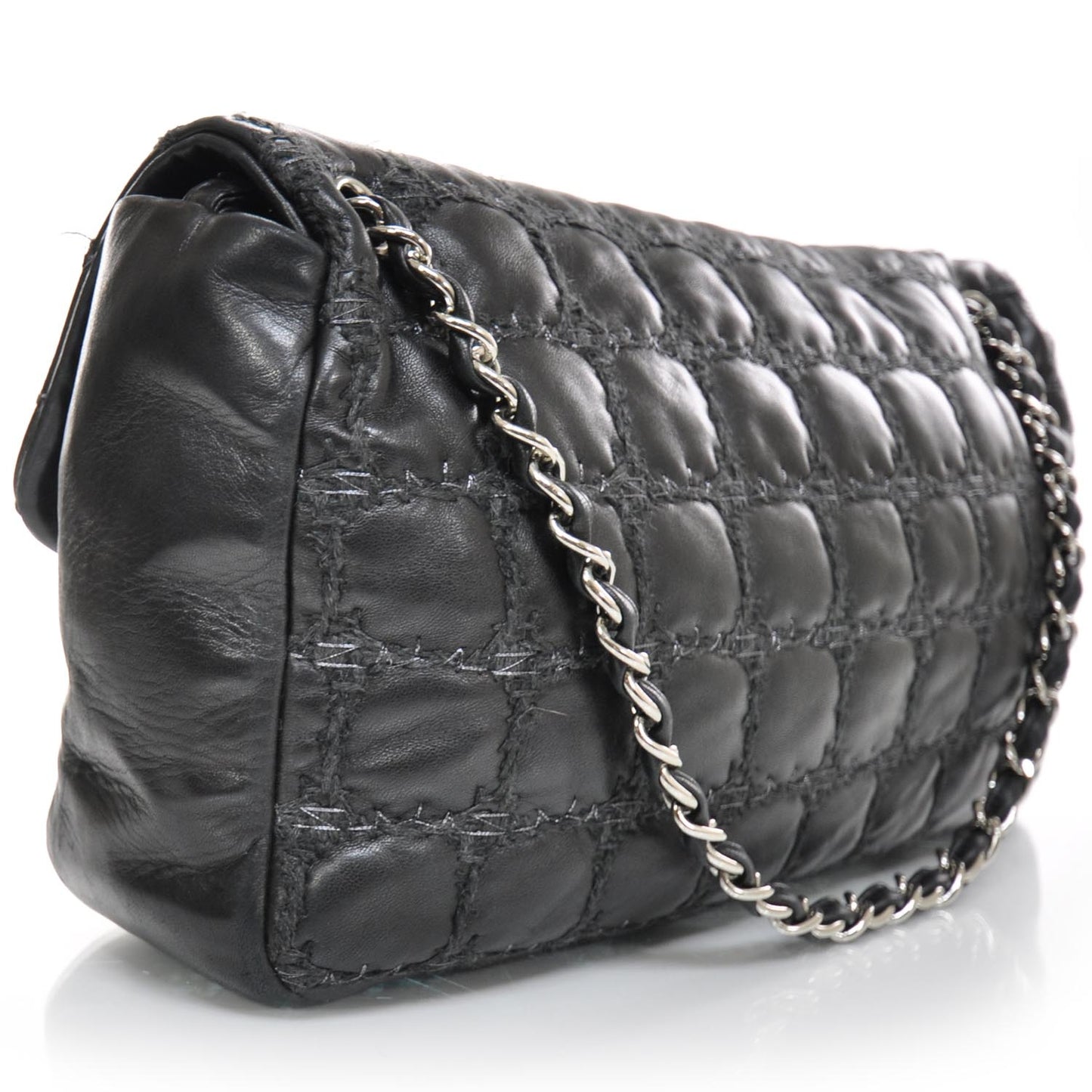 Lambskin Double Stitch Maxi Flap Black