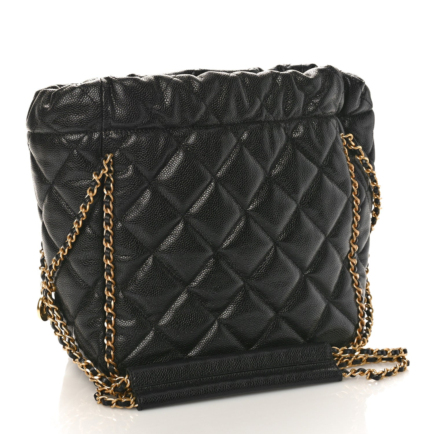 Chanel Caviar Quilted Chain Around Multi Chain Bucket Drawstring Bag Black 2 of 8
