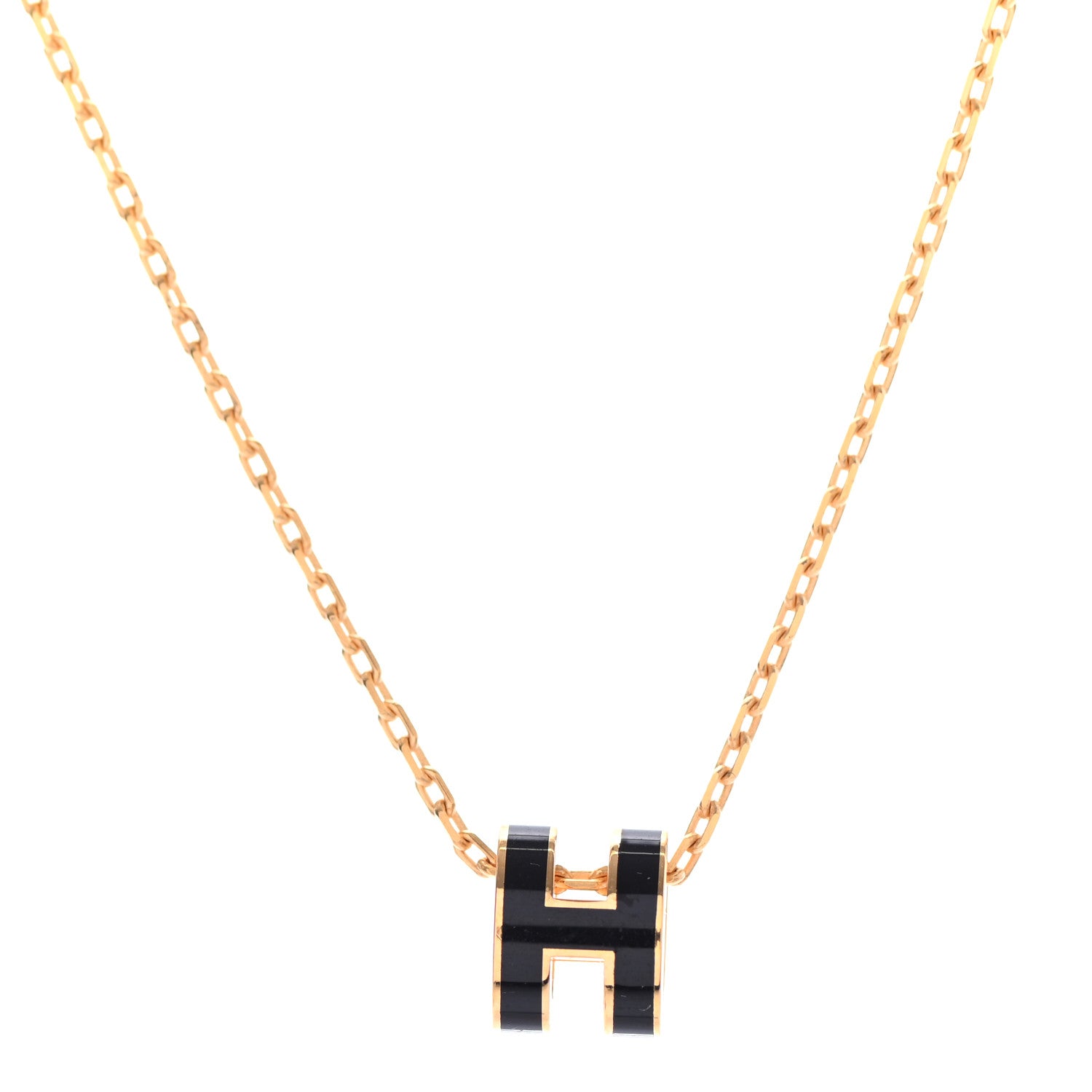 Hermes Lacquered Gold Mini Pop H Pendant Necklace Black 1 of 5