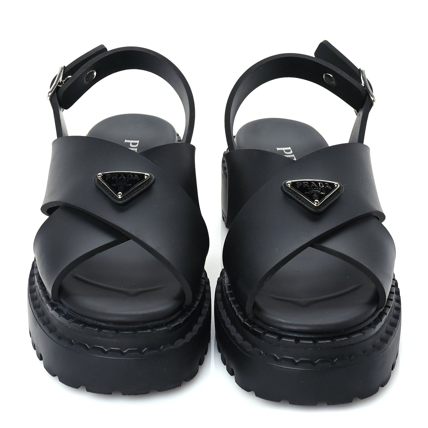 Foam Rubber Metal Triangle Logo Monolith 55mm Soft Cage Sandals 38 Black