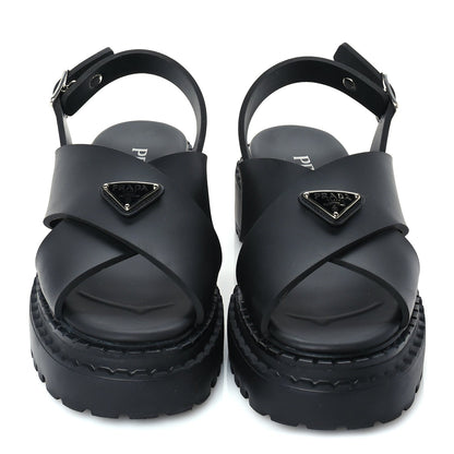 Prada Foam Rubber Metal Triangle Logo Monolith 55mm Soft Cage Sandals 38 Black 3 of 8
