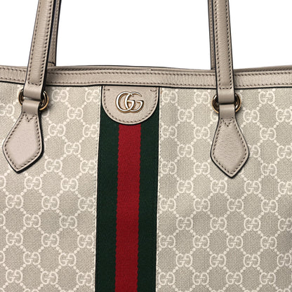 Gucci GG Supreme Monogram Textured Dollar Calfskin Web Large Ophidia Shopping Tote  Beige Mystic White Oatmeal 6 of 7