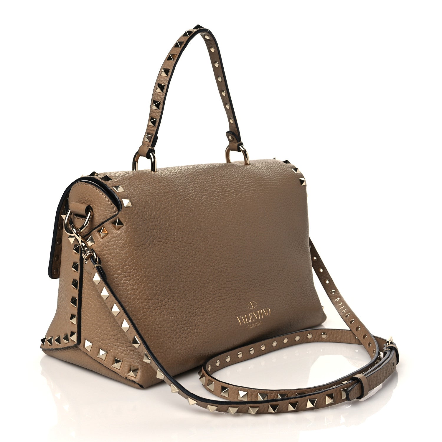 Valentino Garavani Pebbled Calfskin Medium Rockstud Top Handle Shoulder Bag Brown 2 of 8