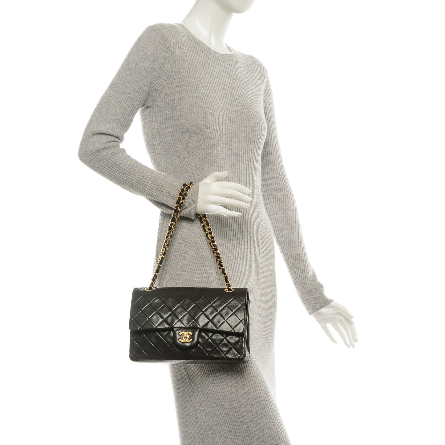 Lambskin Quilted Medium Double Flap Black