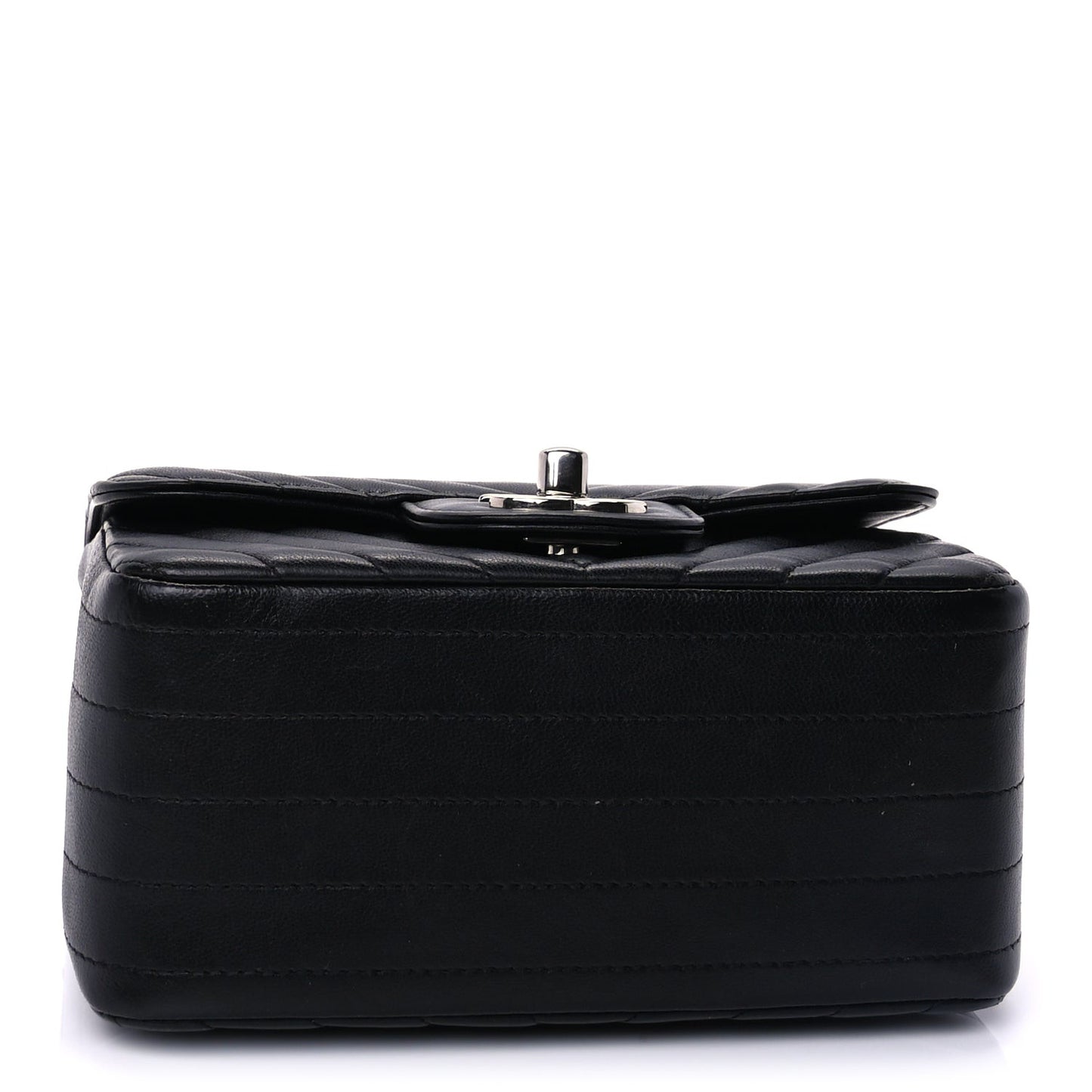 Lambskin Chevron Quilted Mini Square Flap  Black