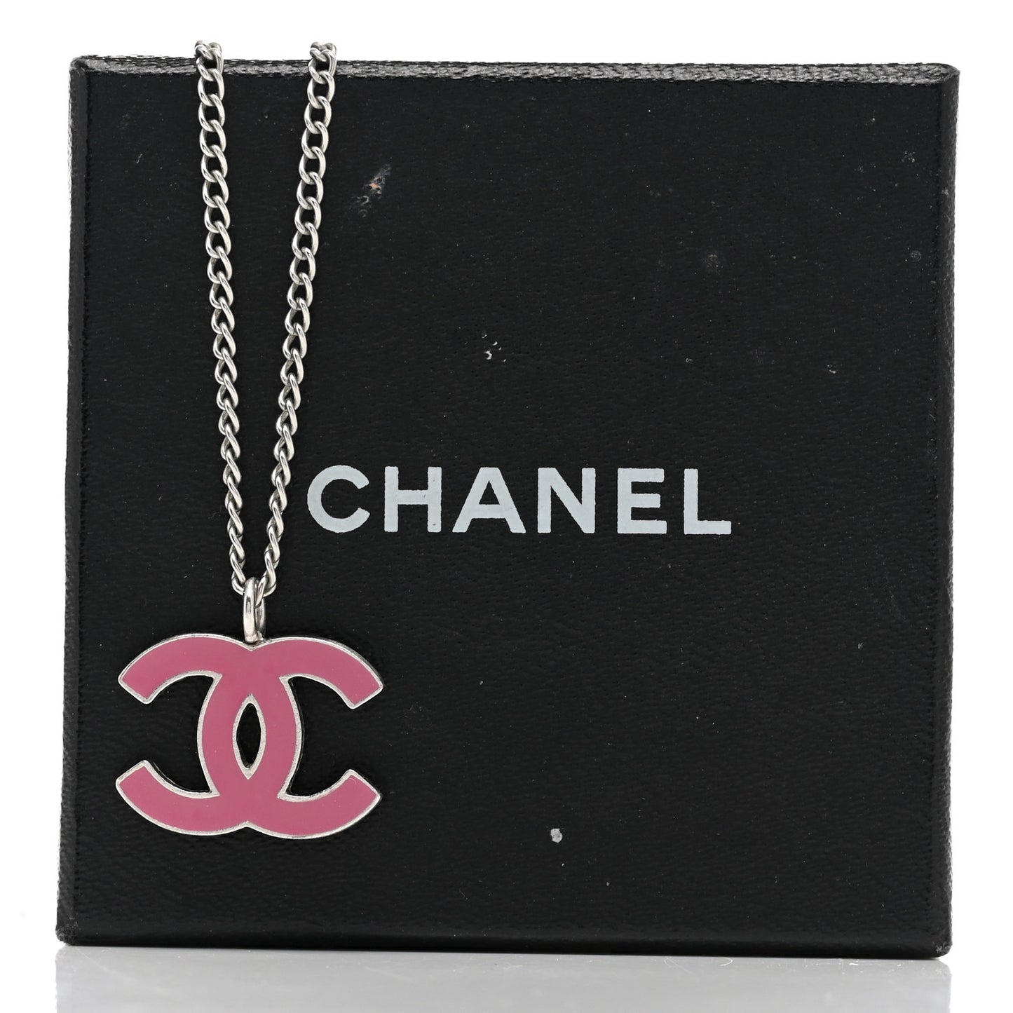 Enamel CC Pendant Necklace Pink Silver