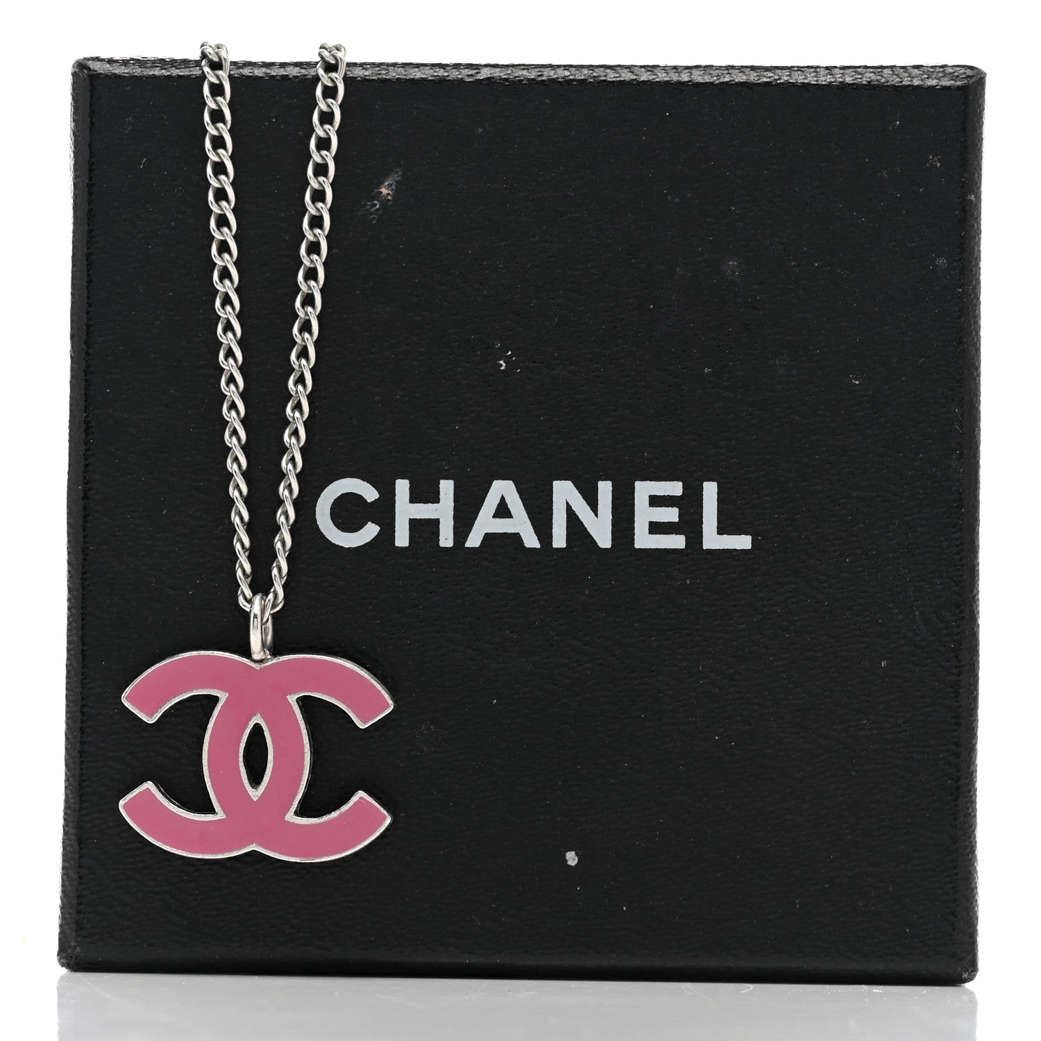 Chanel Enamel CC Pendant Necklace Pink Silver 7 of 7