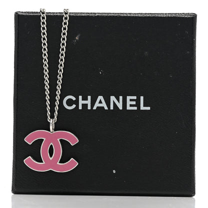 Chanel Enamel CC Pendant Necklace Pink Silver 7 of 7