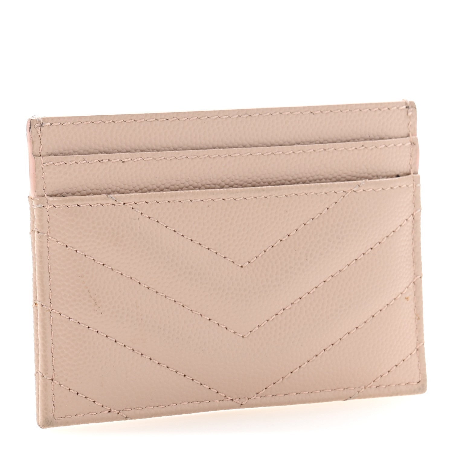 Saint Laurent Grain De Poudre Matelasse Chevron Monogram Credit Card Case Pale Pink 3 of 7