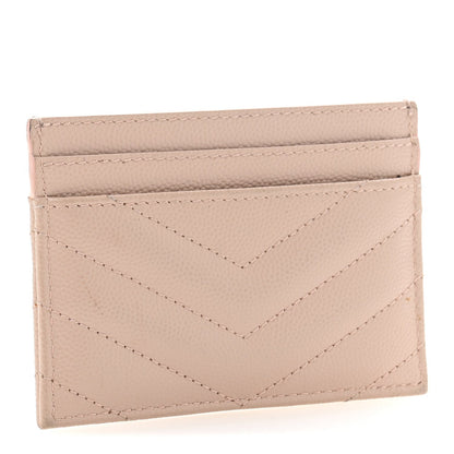 Saint Laurent Grain De Poudre Matelasse Chevron Monogram Credit Card Case Pale Pink 3 of 7