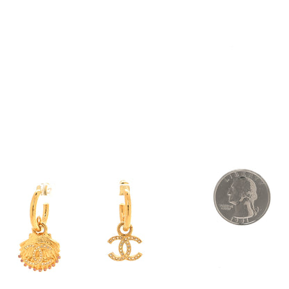 Chanel Crystal CC Shell Hoop Earrings Gold Pink 2 of 4