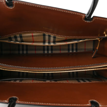 Burberry Calfskin Vintage Check Medium Two Handle Title Bag Black 4 of 8