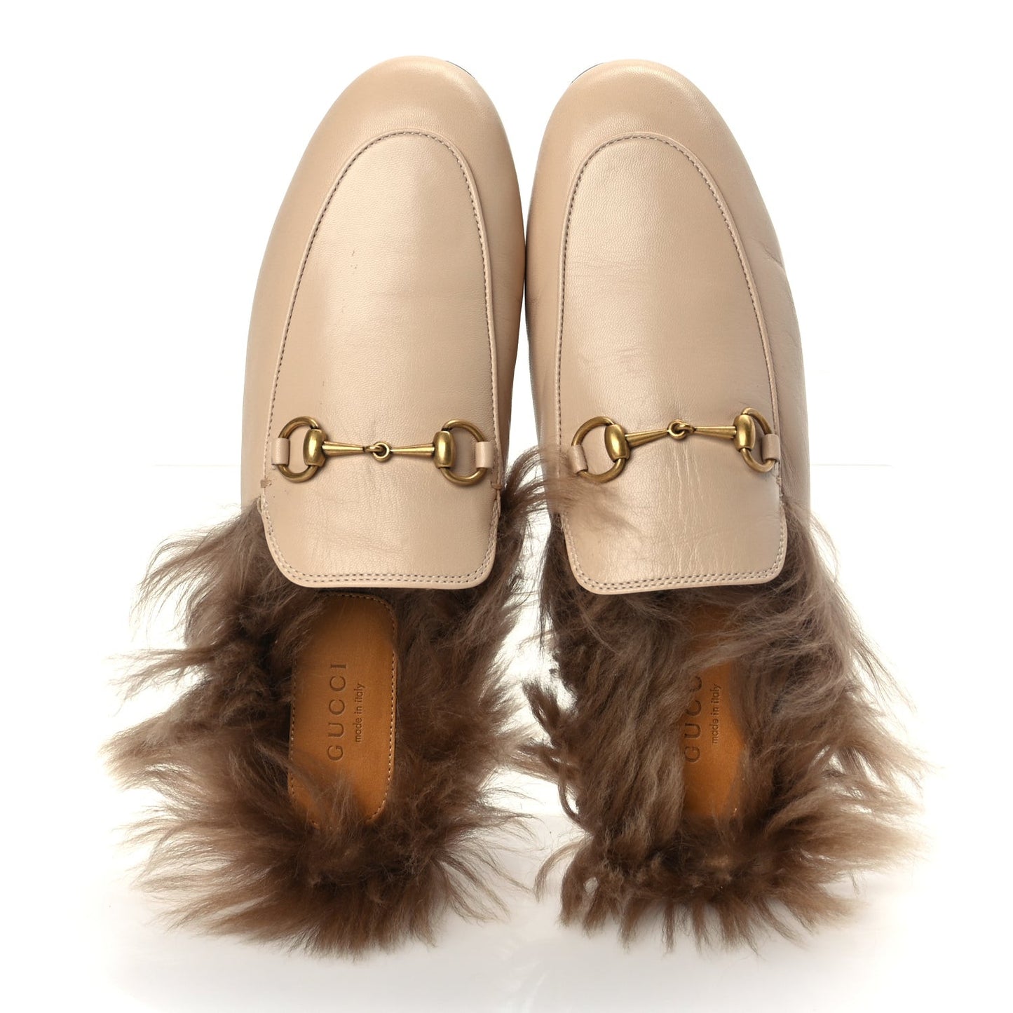 Calfskin Fur Womens Princetown Slippers 38 Beige