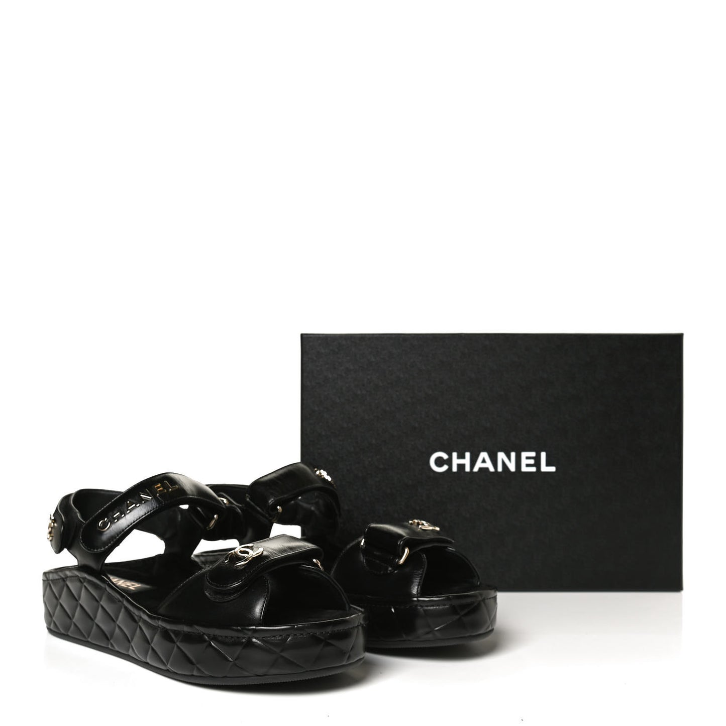 Shiny Calfskin Logo Platform Sandals 38 Black