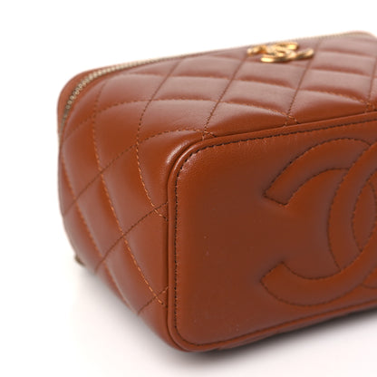 Chanel Lambskin Quilted Metal Twist Small Top Handle Vanity Case With Chain Brown 9 of 10