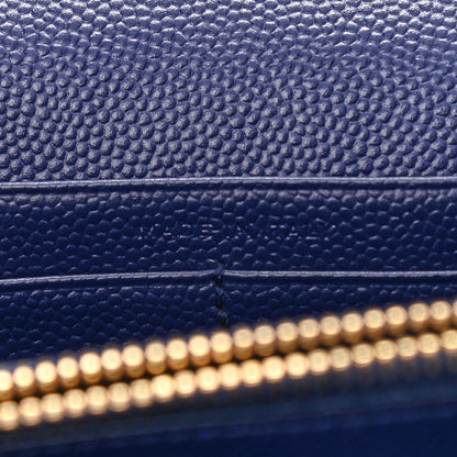 Saint Laurent Grain De Poudre Matelasse Chevron Monogram Chain Wallet Navy 6 of 11