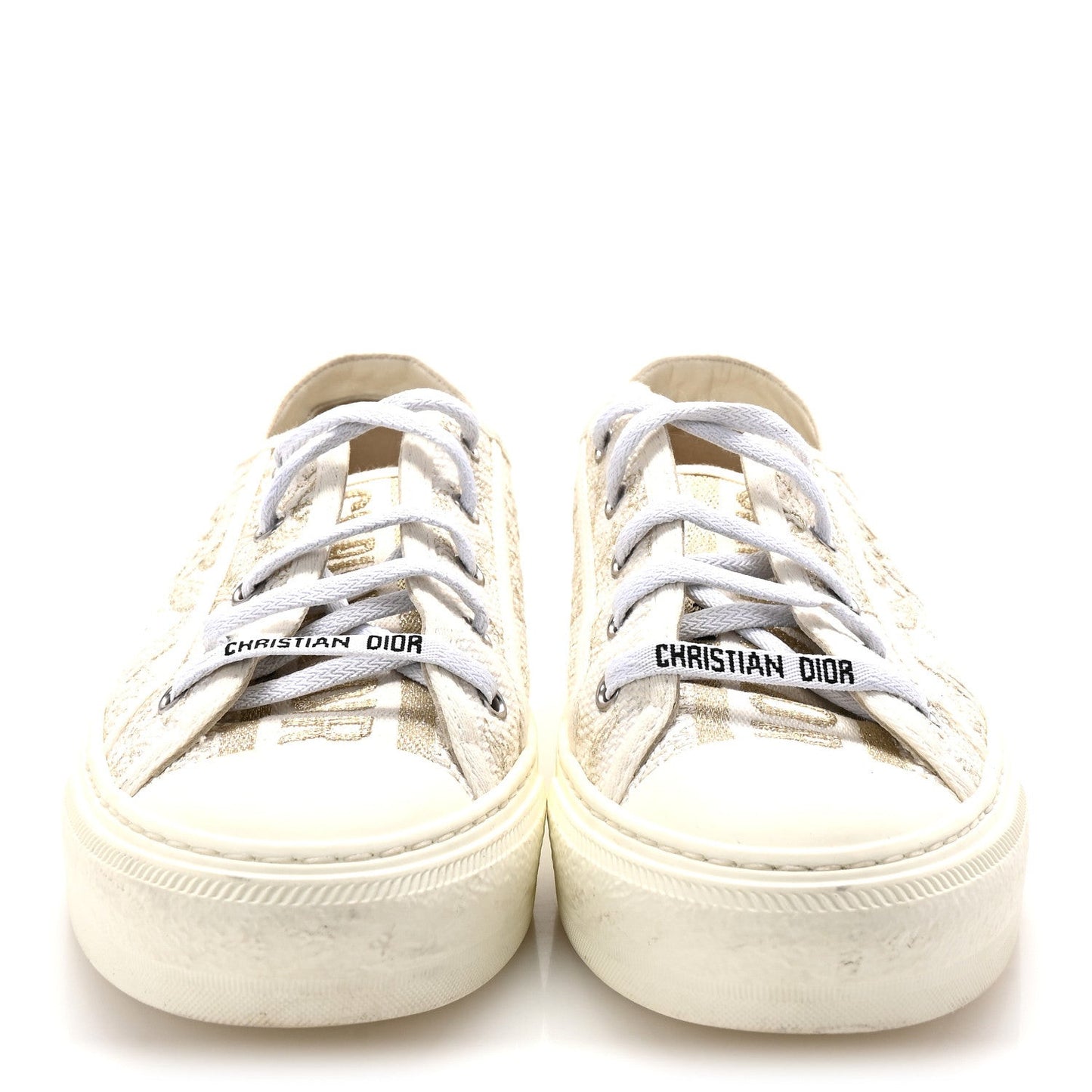 Canvas Embroidered Jardin D'Hiver Womens Walk'N'Dior Low Top Sneakers 40 White Gold