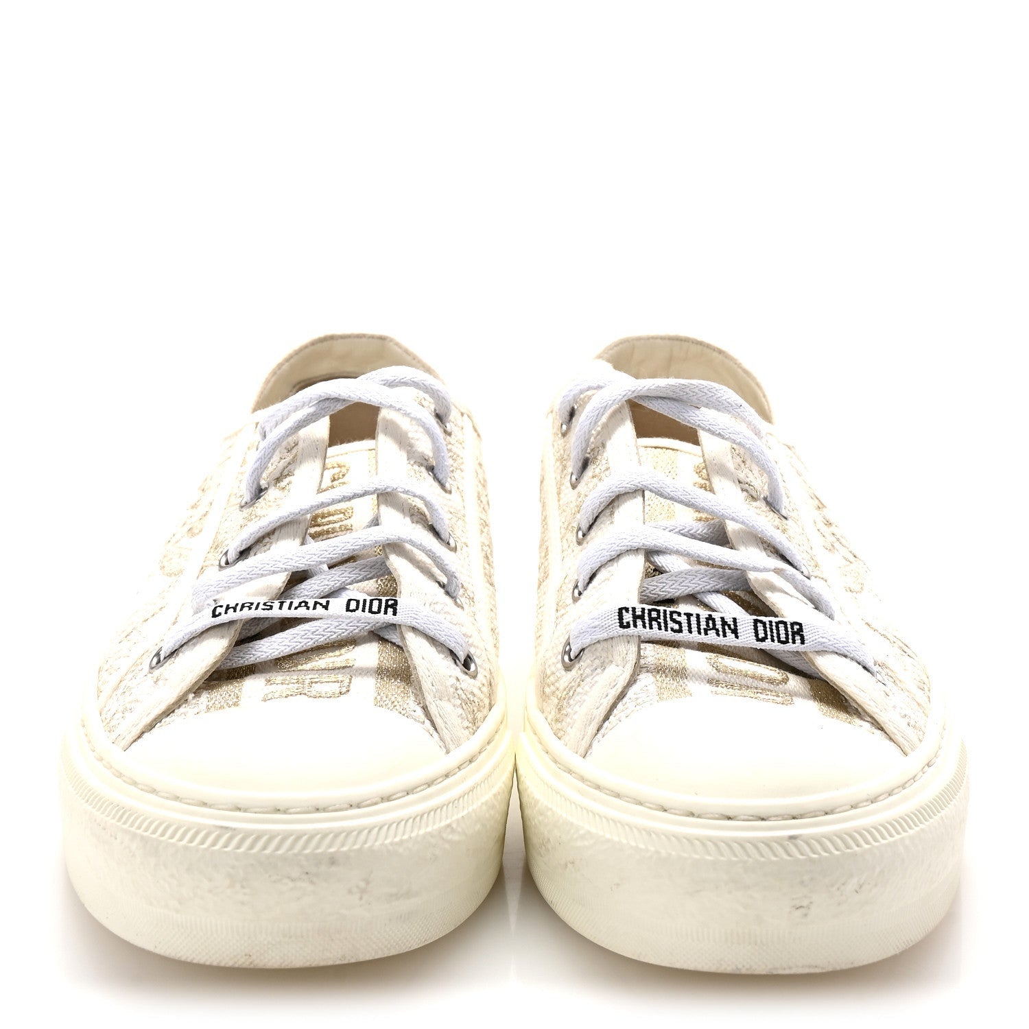 Christian Dior Canvas Embroidered Jardin D'Hiver Womens Walk'N'Dior Low Top Sneakers 40 White Gold 3 of 7