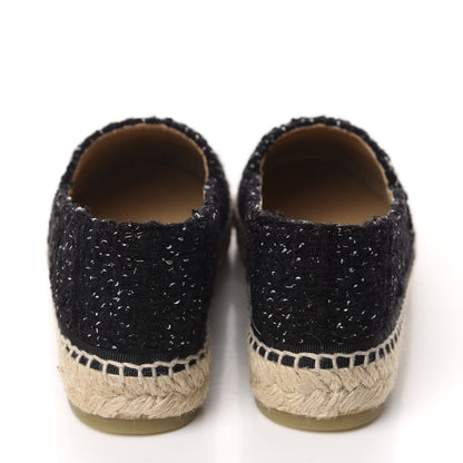 Chanel Metallic Lambskin Tweed CC Espadrilles 36 Black Silver 5 of 12