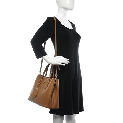 Prada Saffiano Cuir Medium Double Bag Caramel 2 of 13