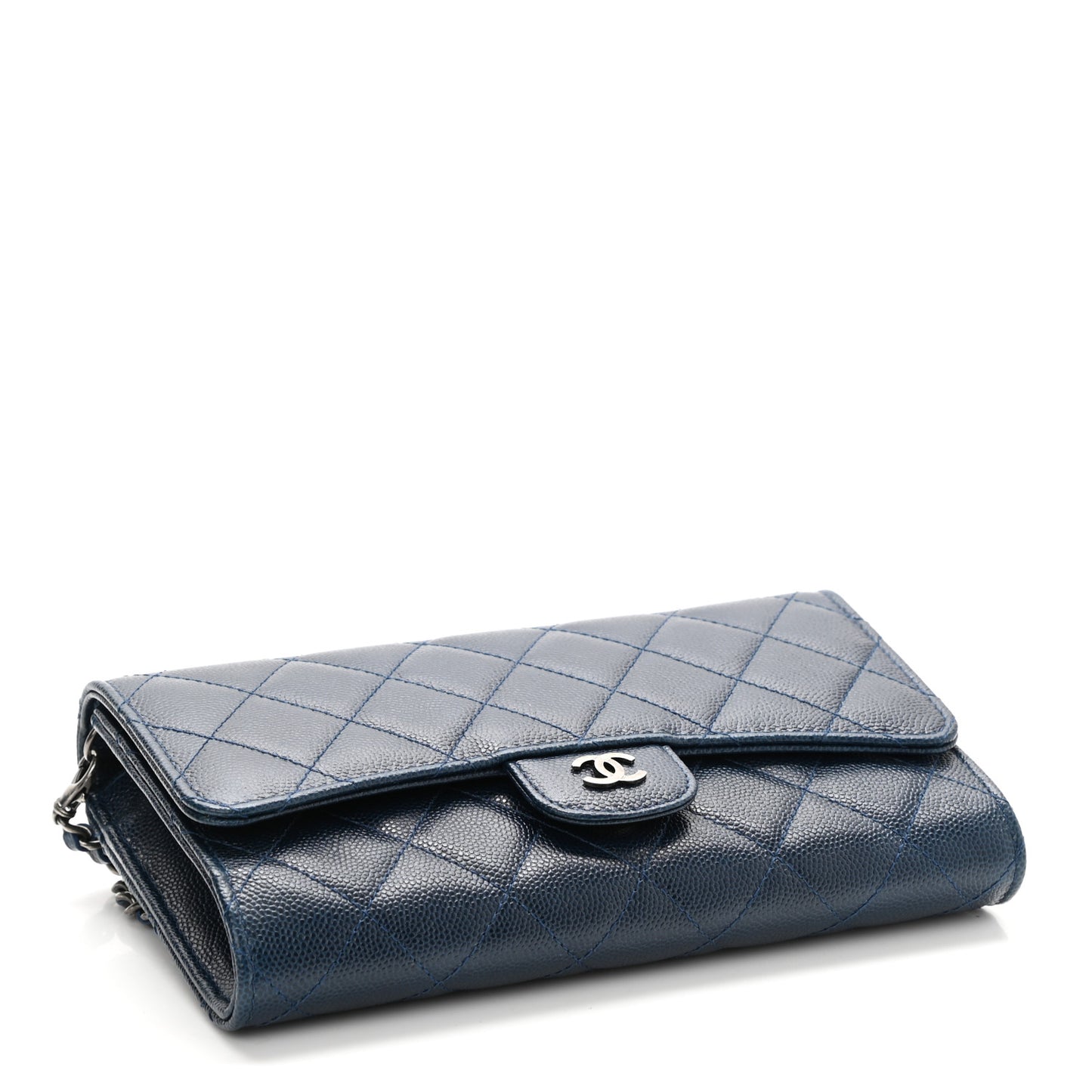 Caviar Quilted Wallet on Removable Chain Navy