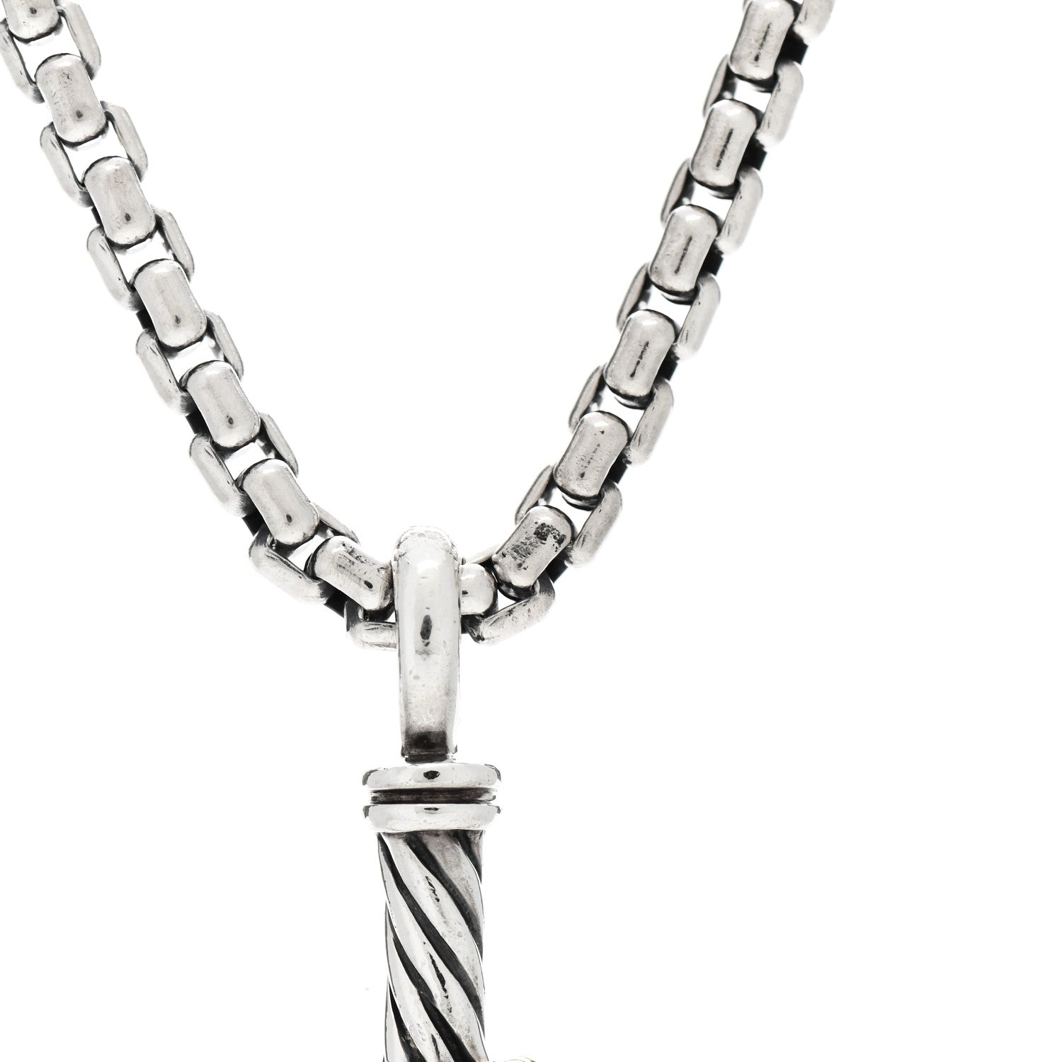 David Yurman Sterling Silver 18K Yellow Gold 35mm Cable Cross Pendant Necklace 4 of 4