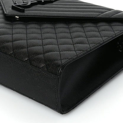 Saint Laurent Grain De Poudre Textured Mixed Matelasse Large Triquilt Monogram Monochrome Satchel Black 8 of 8