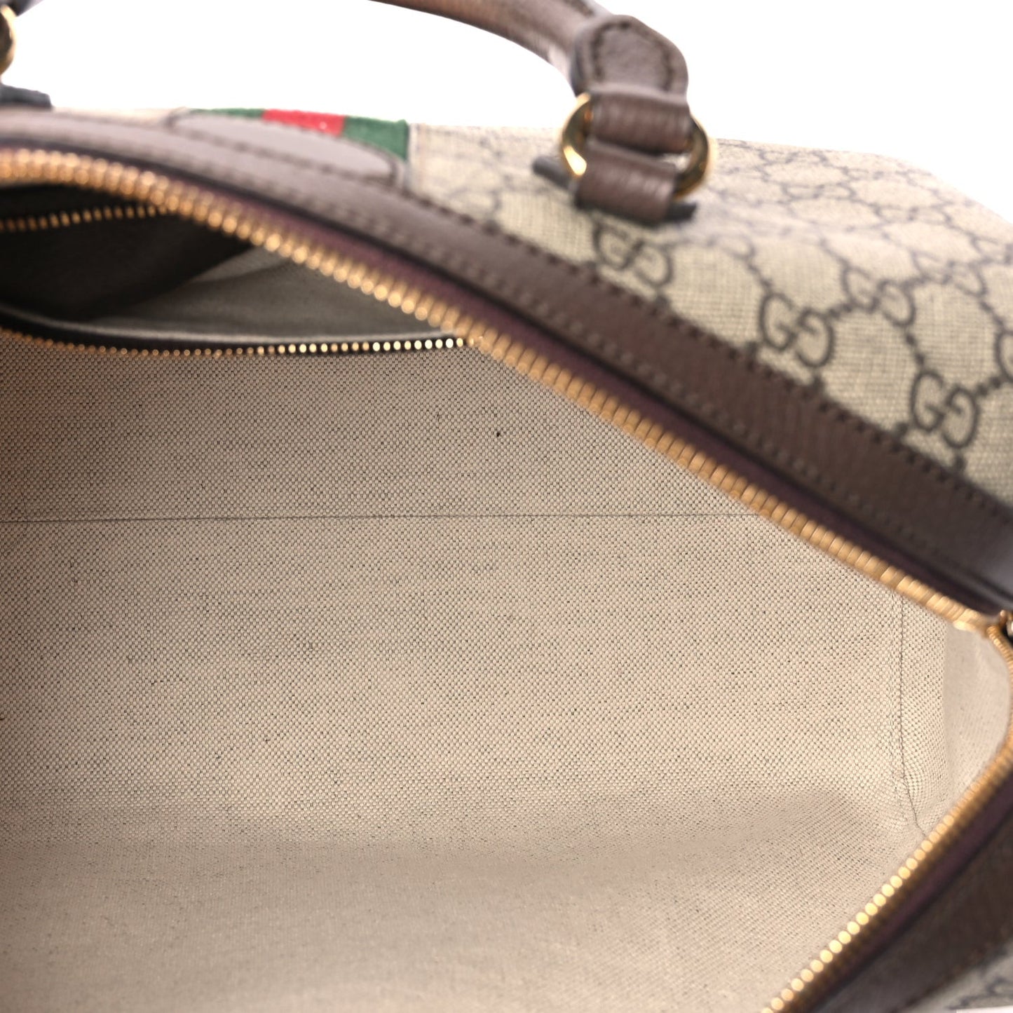 GG Supreme Monogram Web Medium Ophidia Top Handle Bag Beige Ebony