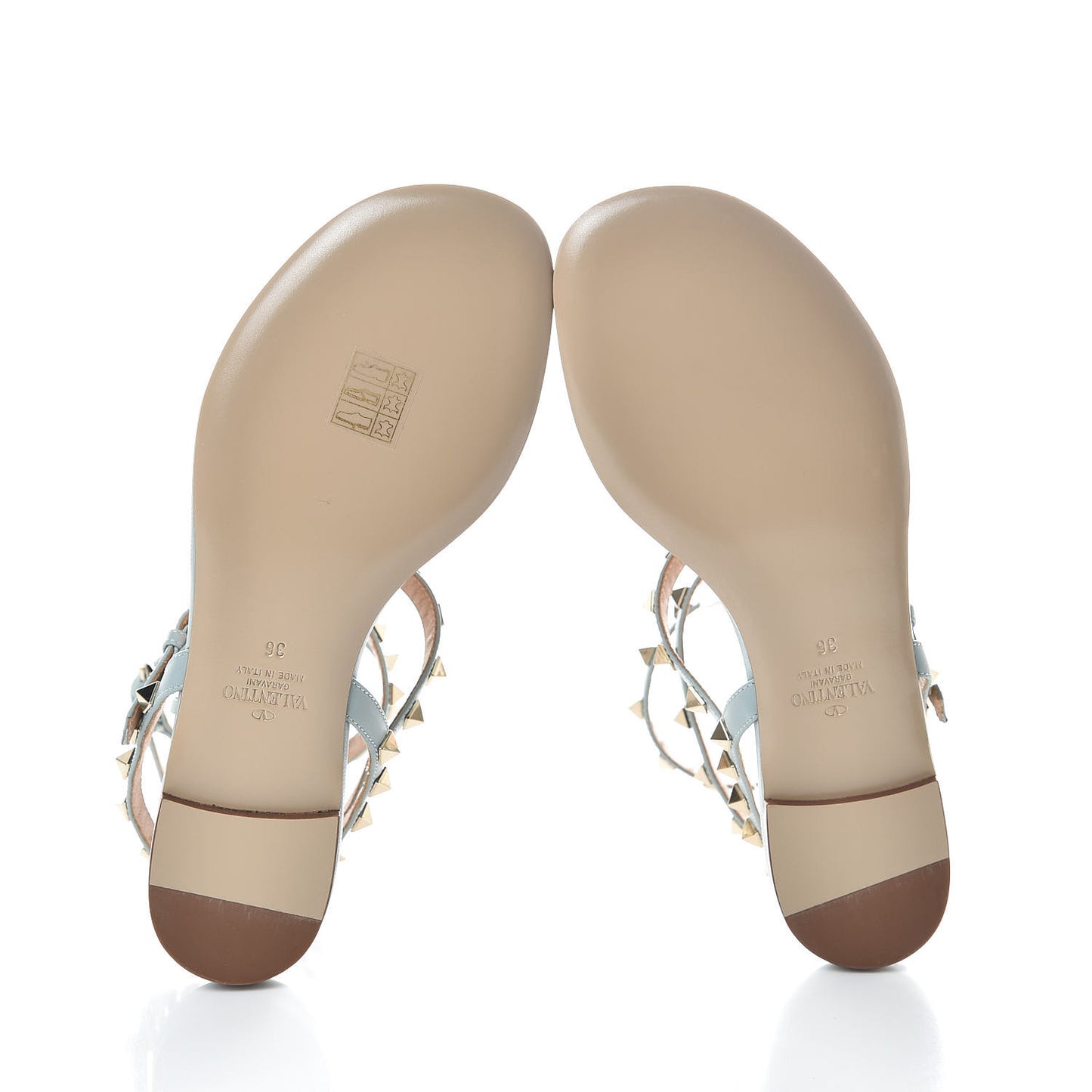 Nappa Rockstud Ankle Wrap Flat Thong Sandals 36 Celadon