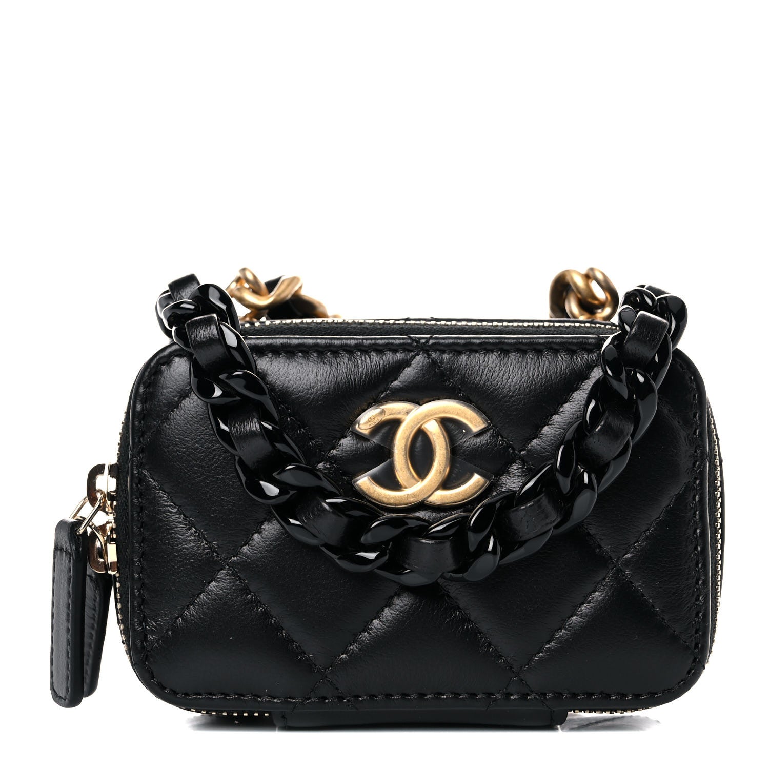 Chanel Lambskin Quilted Mini Lacquered Chain Clutch Black 1 of 10